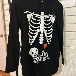 Black Halloween Skeleton Long Sleeve Shirt - Maternity